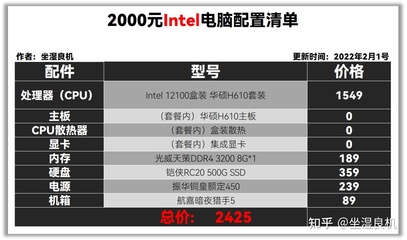 电脑配置2000元