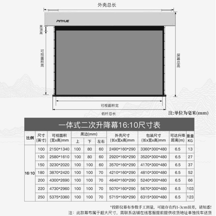 电脑投影仪尺寸