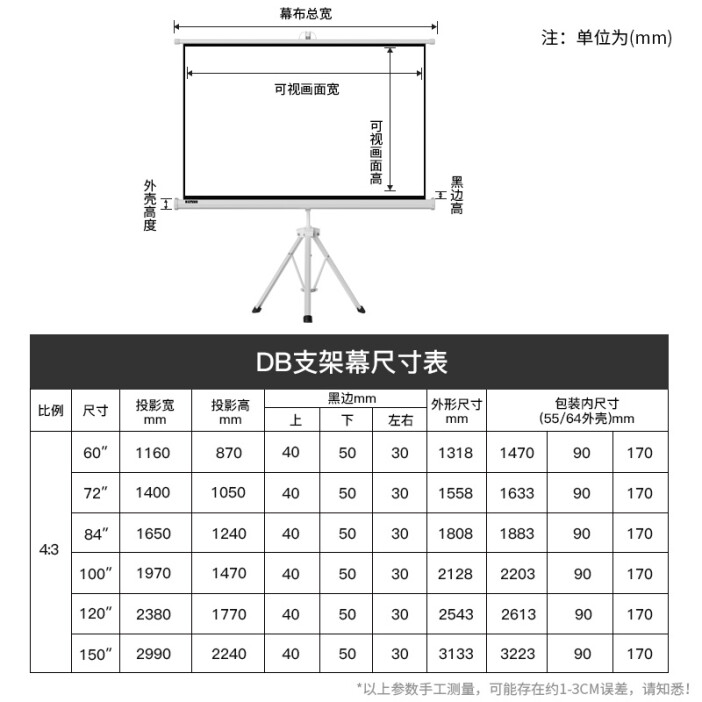 电脑投影仪尺寸